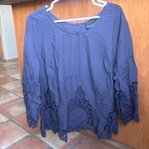 Navy Blue Boho Lace Top, Cynthia Rowley, 2X